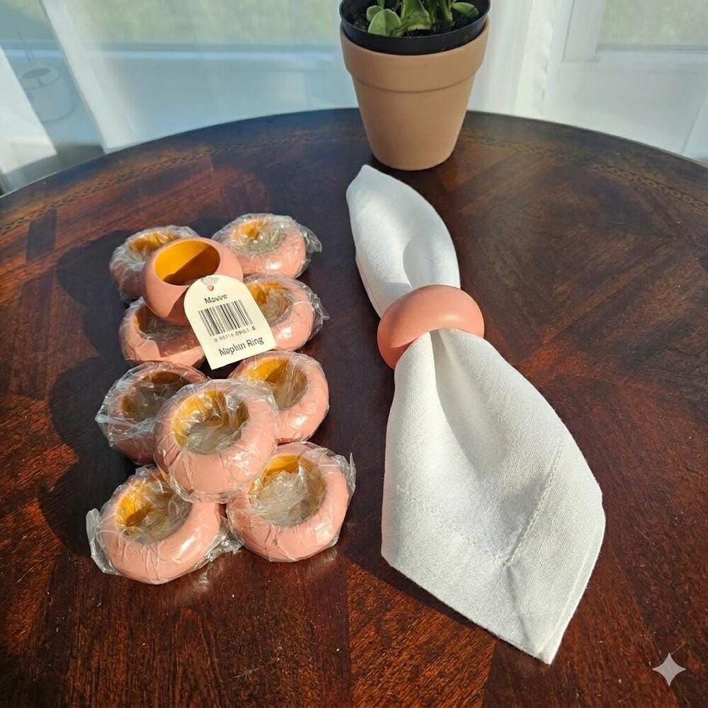 Vintage 90s Terracotta Color Wooden Napkin Rings Set of 12